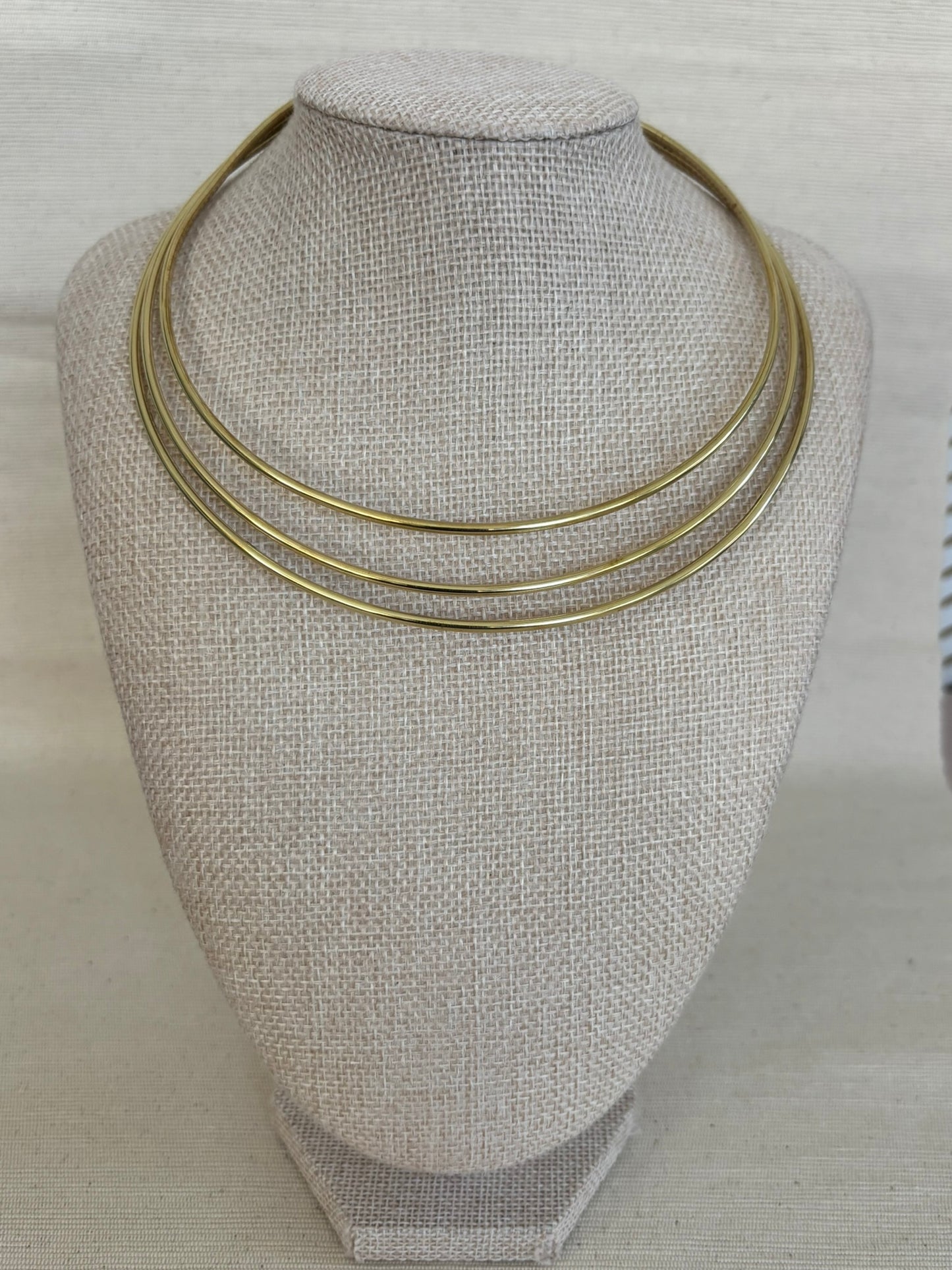 Triple Brass Torque Choker Necklace