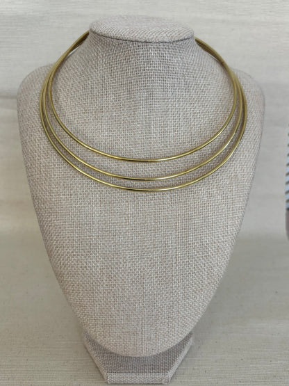 Triple Brass Torque Choker Necklace