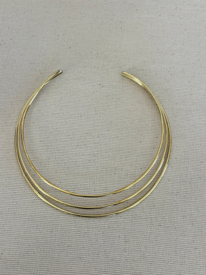 Triple Brass Torque Choker Necklace