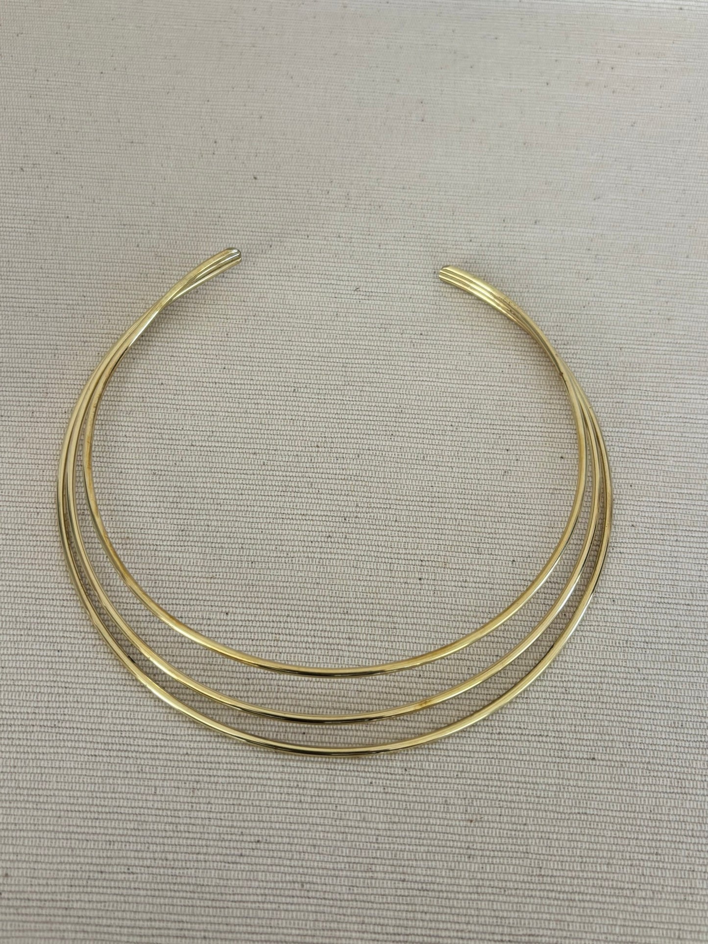 Triple Brass Torque Choker Necklace