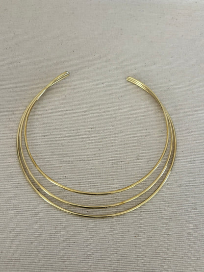 Triple Brass Torque Choker Necklace