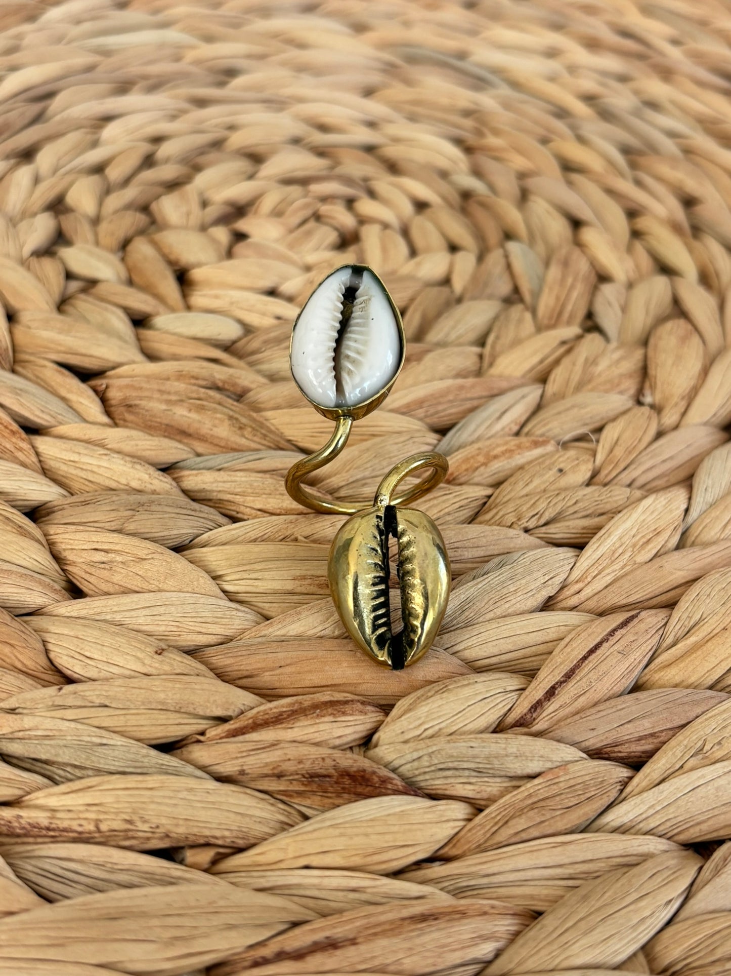 Cowry and Brass Duo Ring
