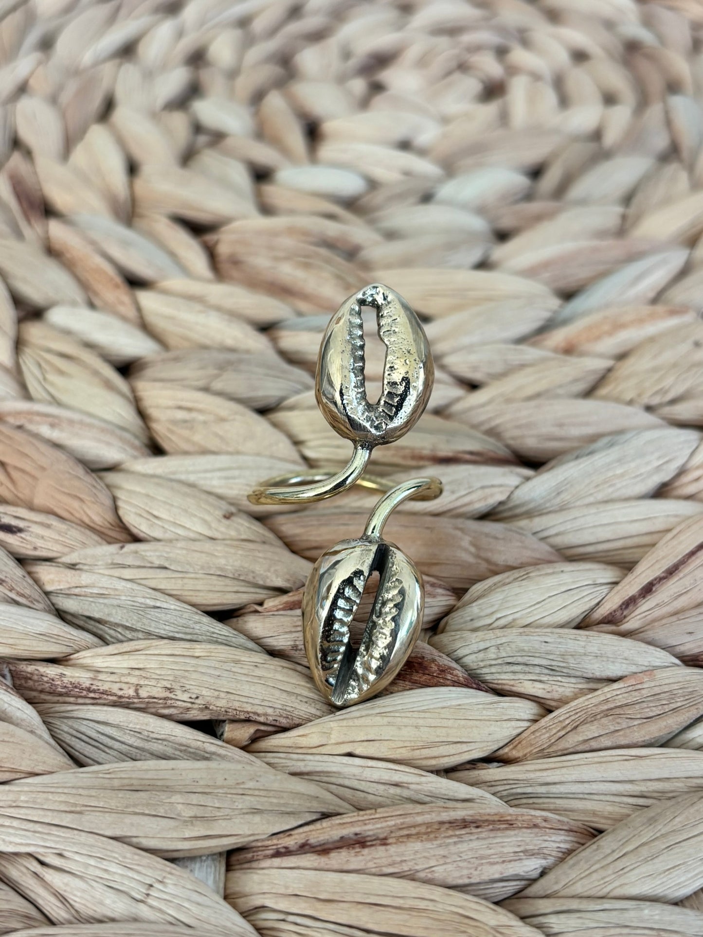 Double Brass Cowrie Ring