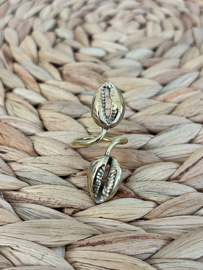 Double Brass Cowrie Ring