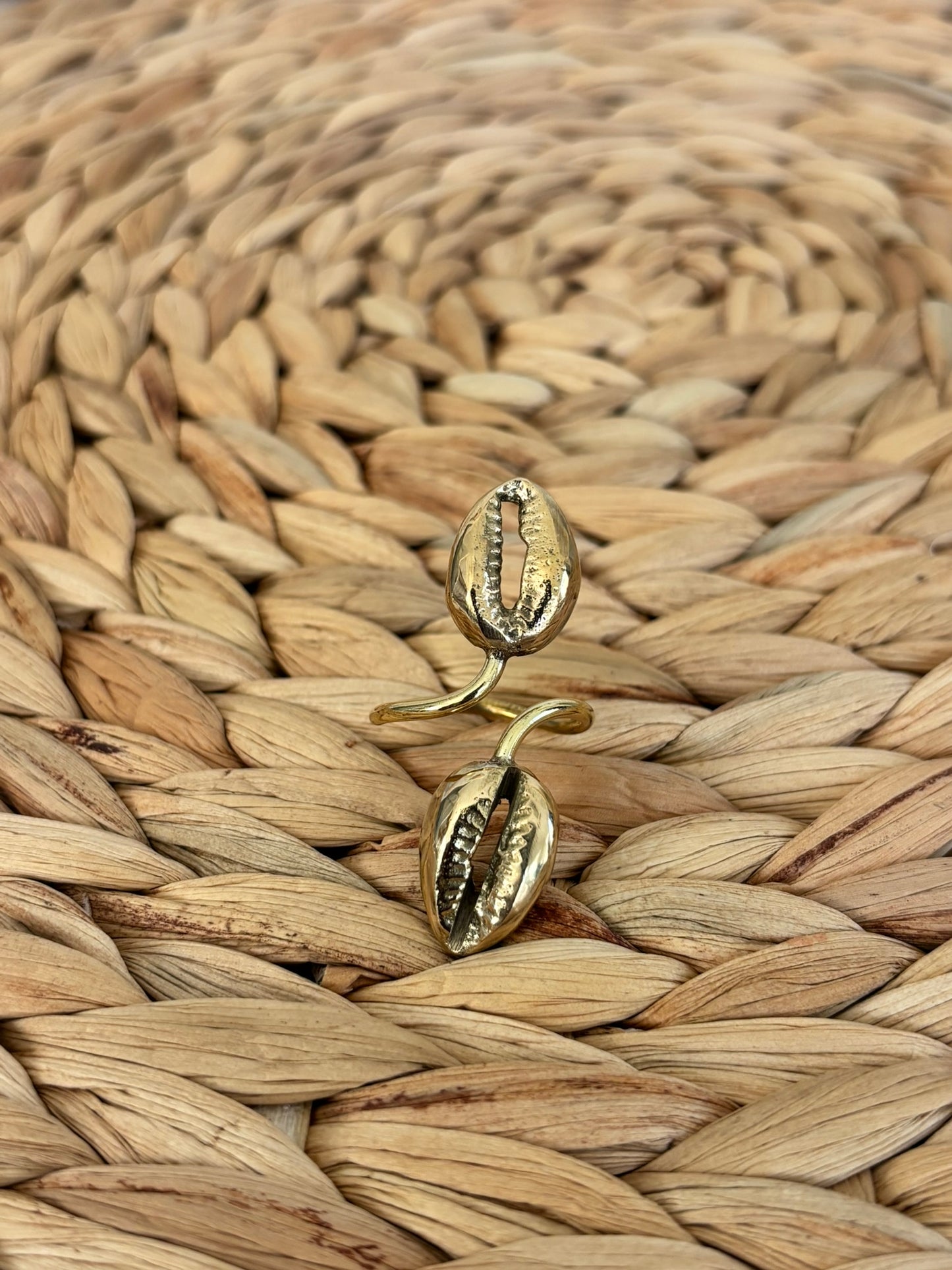 Double Brass Cowrie Ring