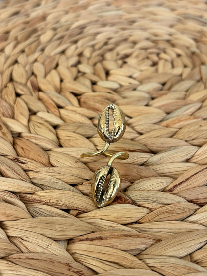 Double Brass Cowrie Ring