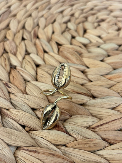 Double Brass Cowrie Ring