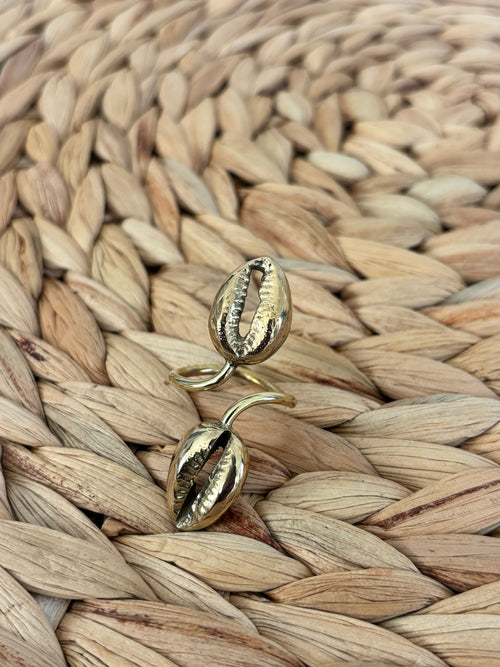 Double Brass Cowrie Ring