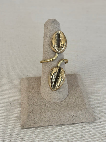 Double Brass Cowrie Ring