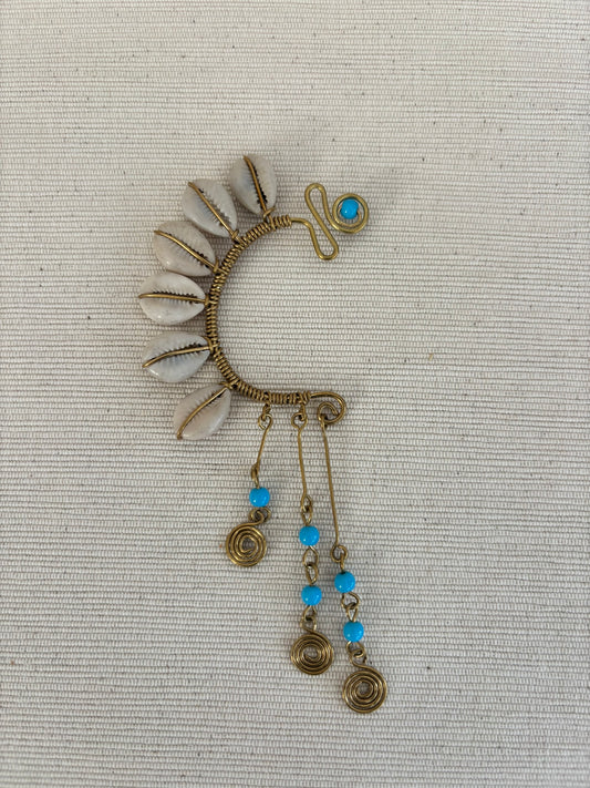 Bahari Turquoise Accent Cowrie Full Cuff