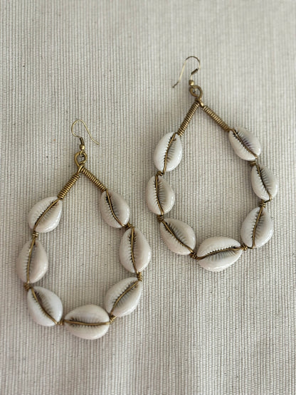 Malkia Hoop Cowrie Shell Earrings- Large