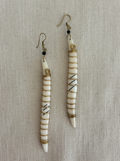 Sanaa Brass Wrapped Bone Earrings
