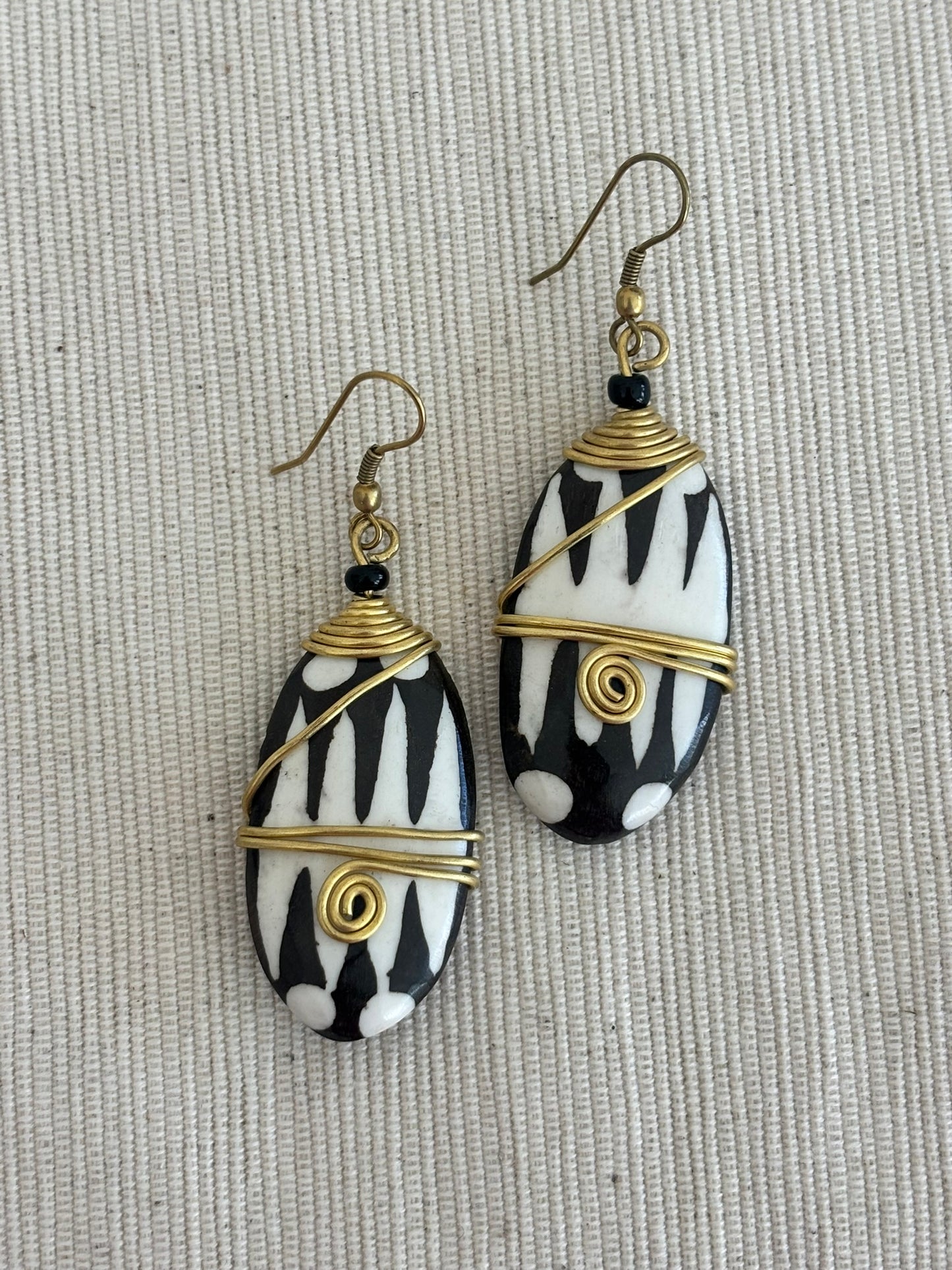 Pindo Brass Wrapped Bone Earrings