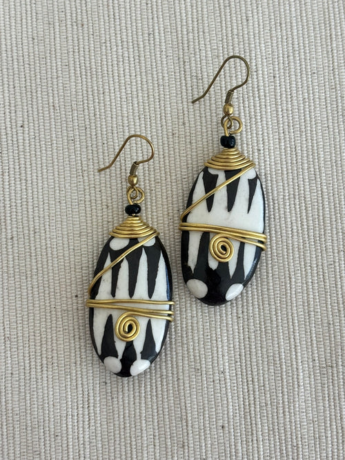 Pindo Brass Wrapped Bone Earrings