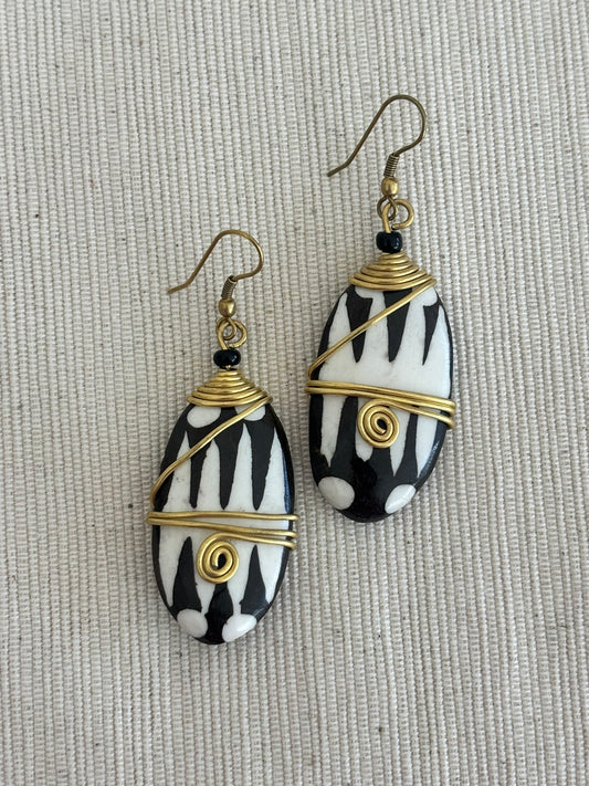 Pindo Brass Wrapped Bone Earrings