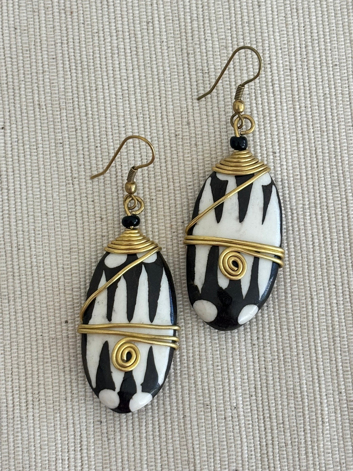 Pindo Brass Wrapped Bone Earrings