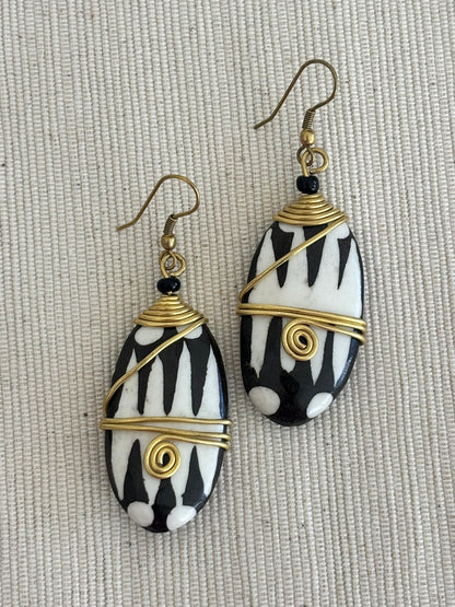Pindo Brass Wrapped Bone Earrings