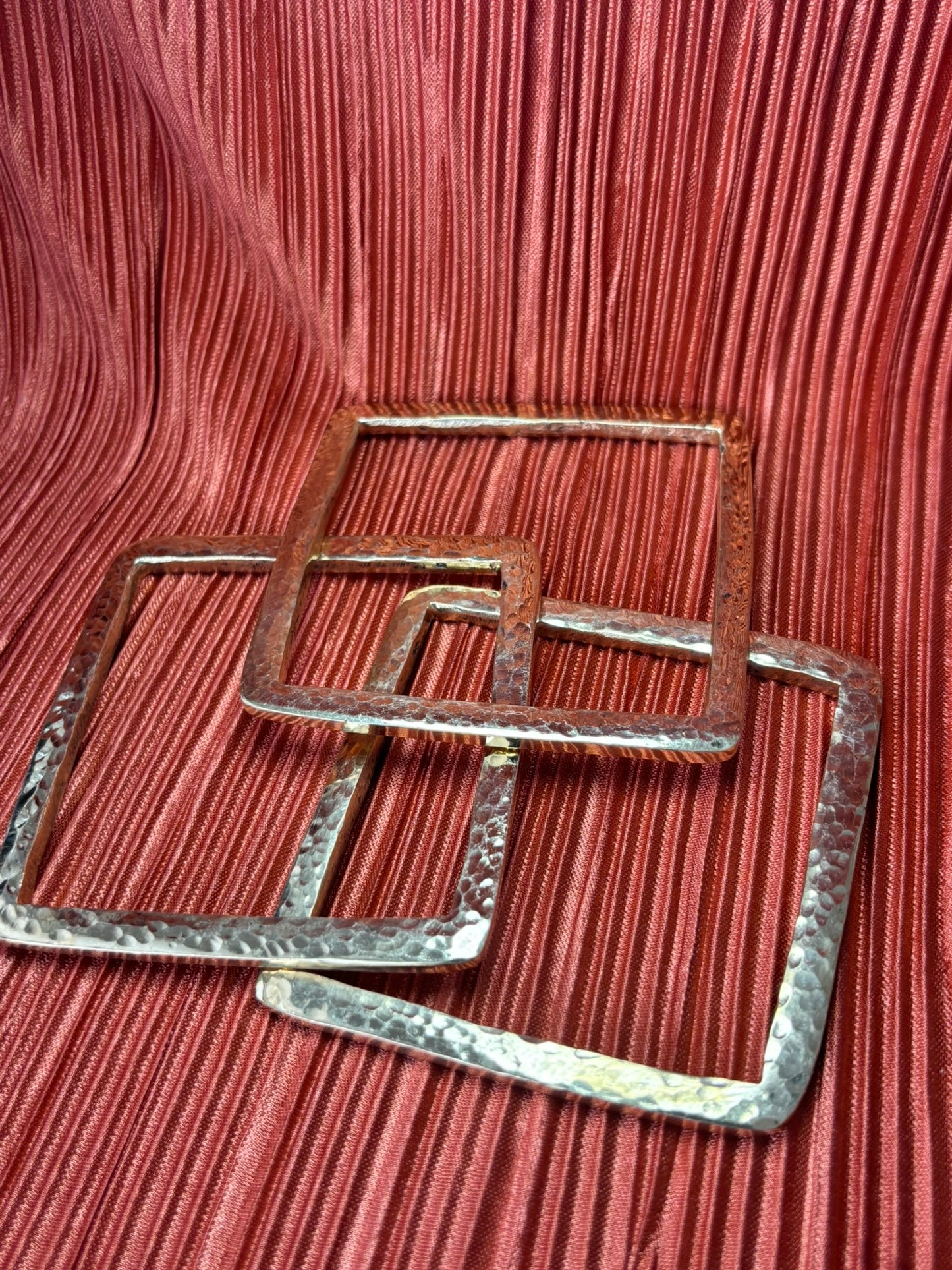 Square-Shaped Hammered Brass Bracelet