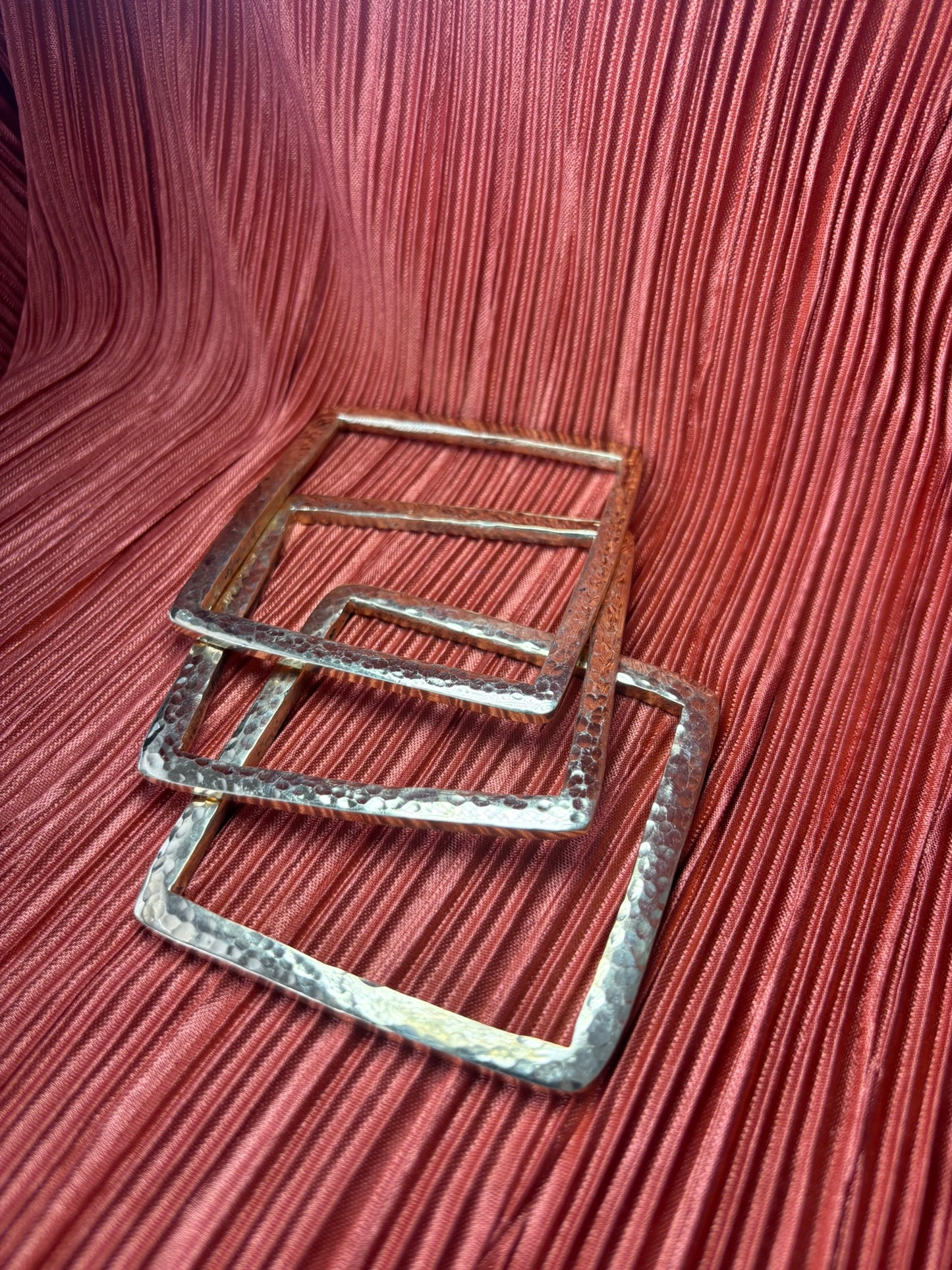 Square-Shaped Hammered Brass Bracelet