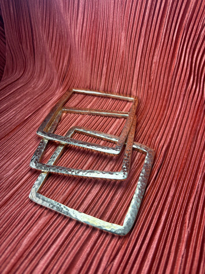 Square-Shaped Hammered Brass Bracelet