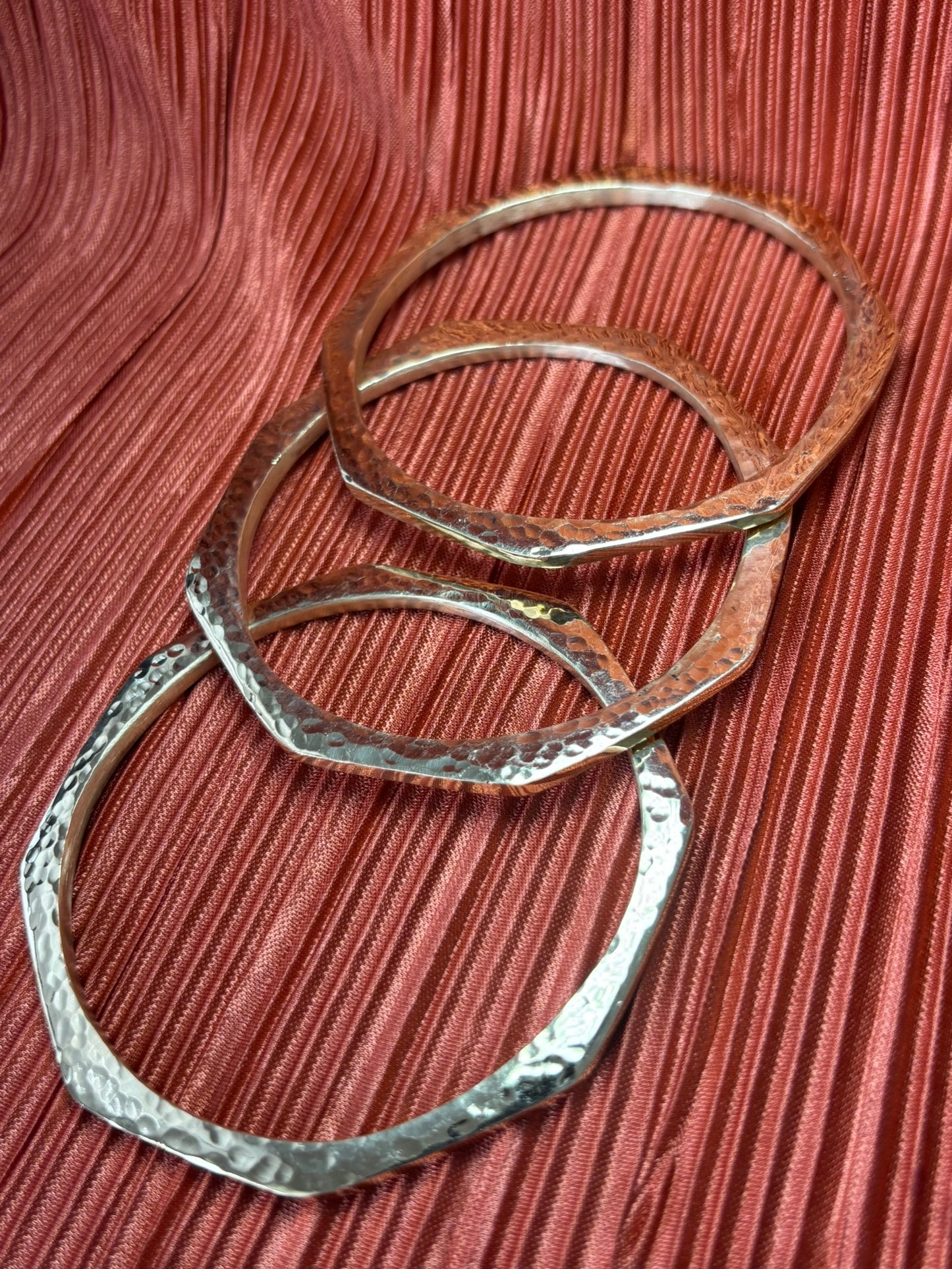 Hexagon-Shaped Hammered Brass Bracelet