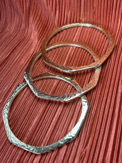 Hexagon-Shaped Hammered Brass Bracelet