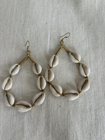 Malkia Hoop Cowrie Shell Earrings- Large