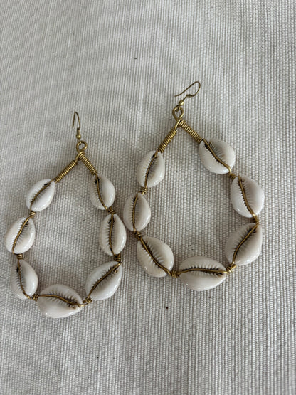 Malkia Hoop Cowrie Shell Earrings- Large