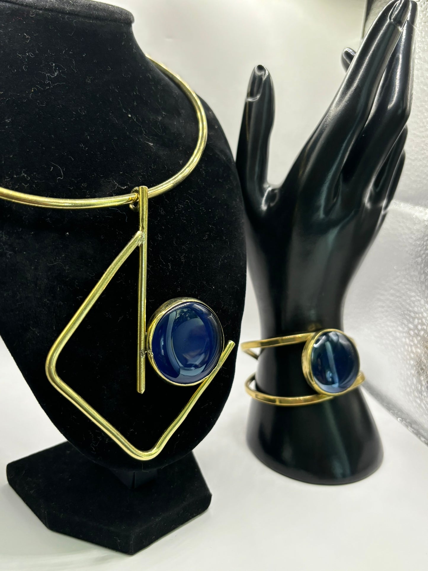 Blue Handmade Brass Choker Necklace & Bracelet Set