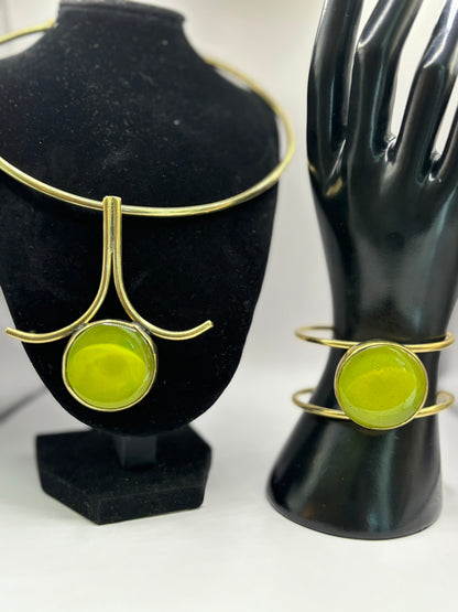 Neon Green Handmade Brass Choker Necklace & Bracelet Set