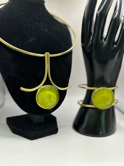 Neon Green Handmade Brass Choker Necklace & Bracelet Set