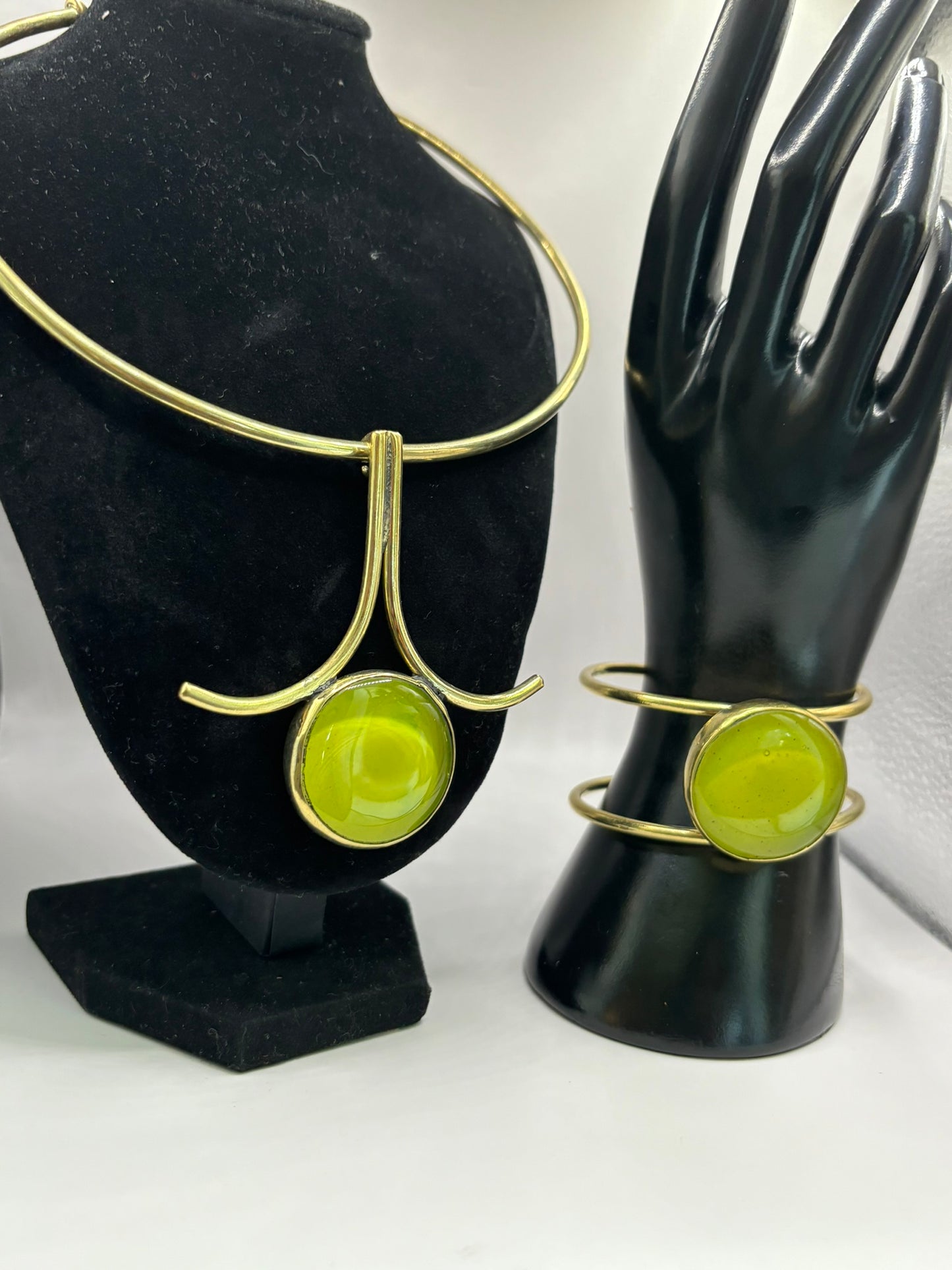 Neon Green Handmade Brass Choker Necklace & Bracelet Set