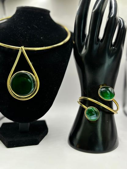 Green Handmade Brass Choker Necklace & Bracelet Set