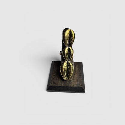 Trinity Cowrie Ring- Bold Brass