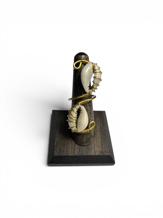 Double Cowrie Wrapped with Brass Ring