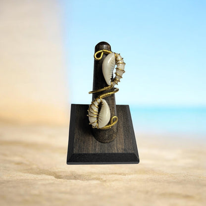 Double Cowrie Wrapped with Brass Ring