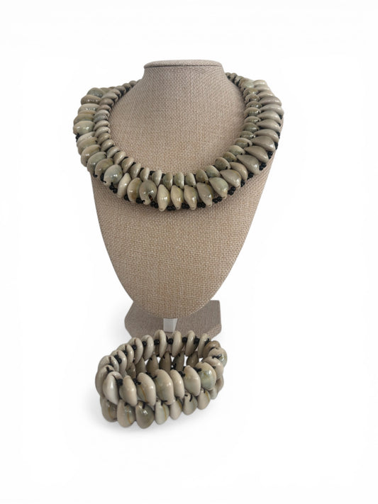 The Double Cowrie Bracelet and Necklace Set