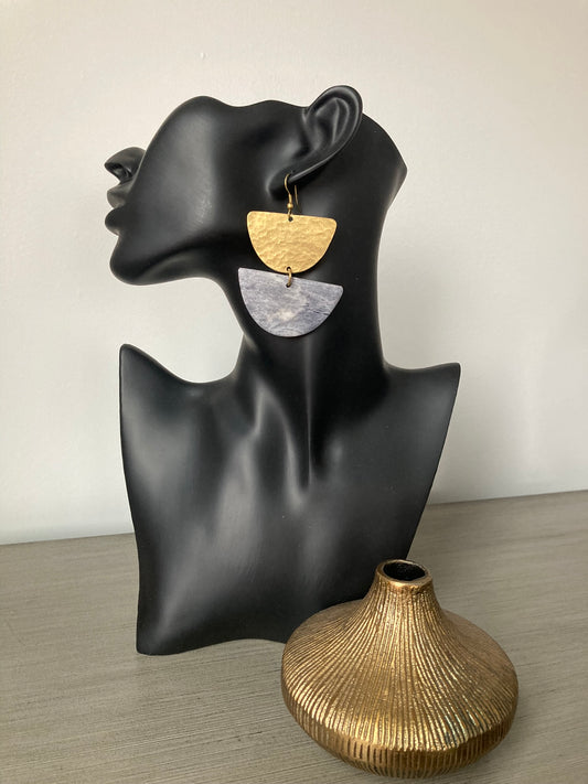 Grey & Gold Brass Earrings
