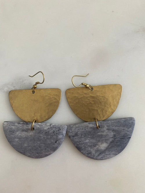 Grey & Gold Brass Earrings
