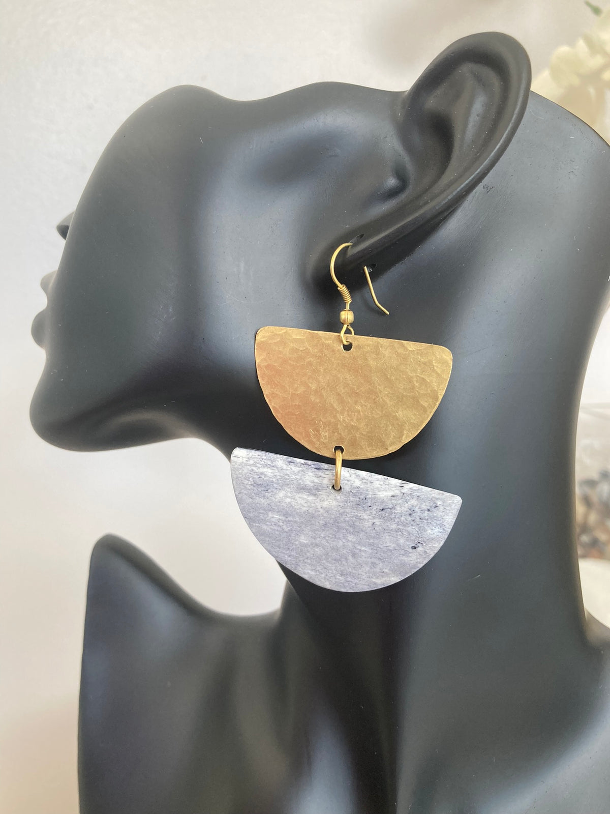 Grey & Gold Brass Earrings