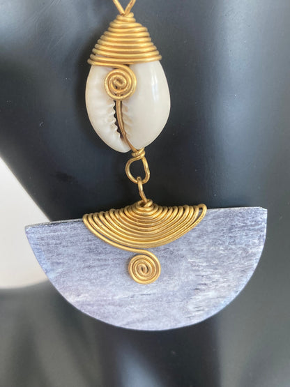Grey Earrings with Cowrie