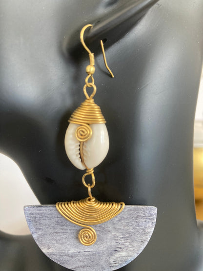 Grey Earrings with Cowrie