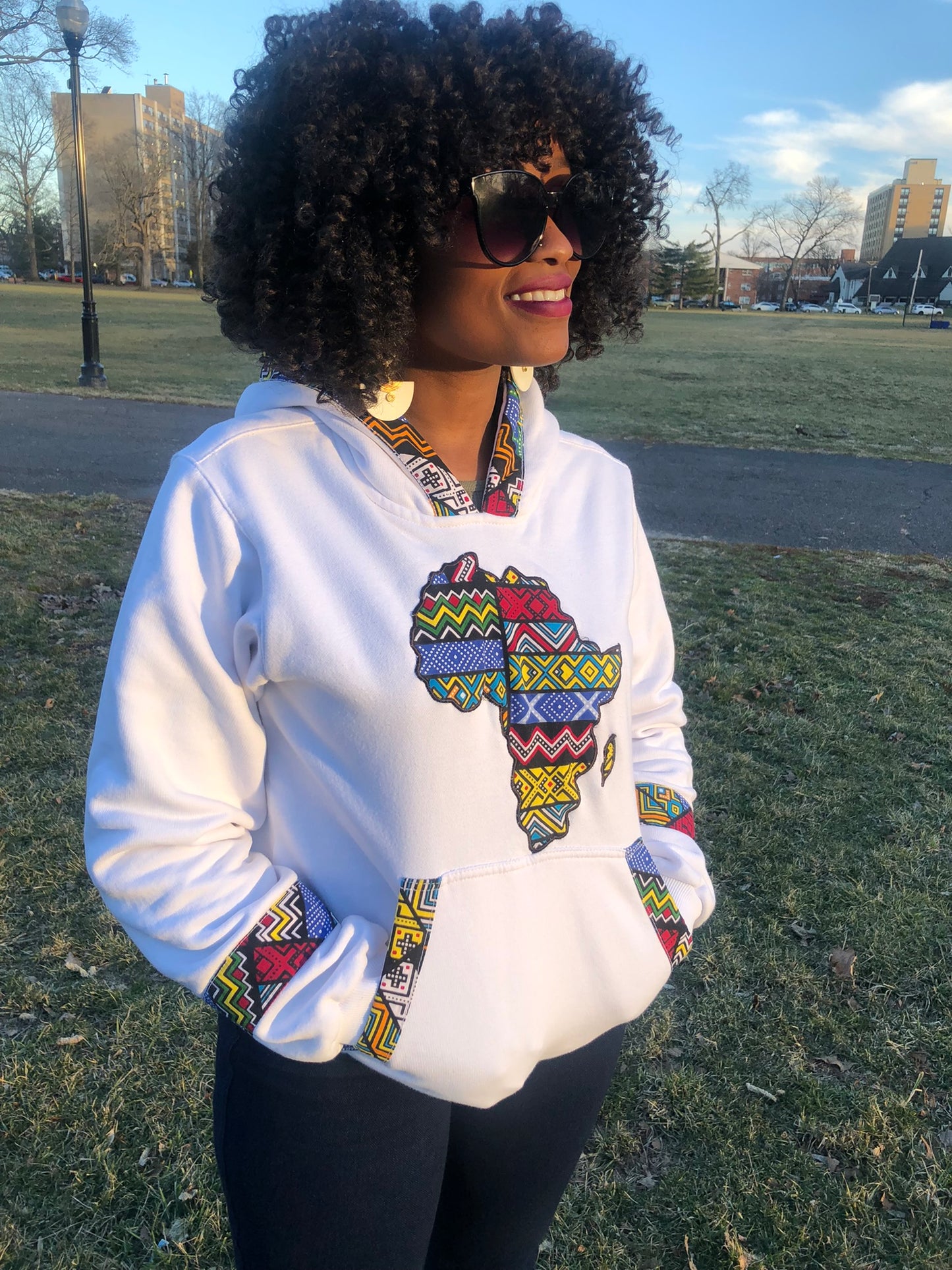 Unisex Ankara White Hoodie