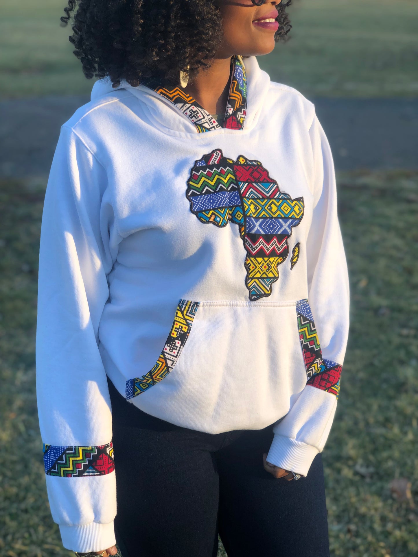 Unisex Ankara White Hoodie