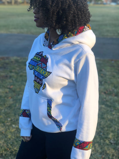 Unisex Ankara White Hoodie